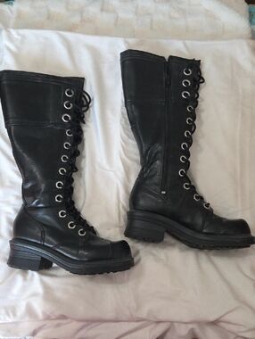 Black Lace-Up Knee-High Combat Boots - Women